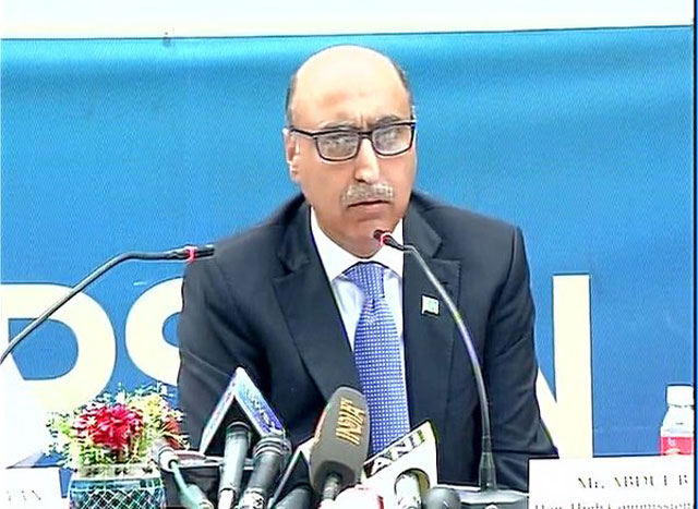 Pakistan High Commissioner to India addressing a press conference in New Delhi on April 7, 2016. PHOTO: TWITTER/ANINEWS