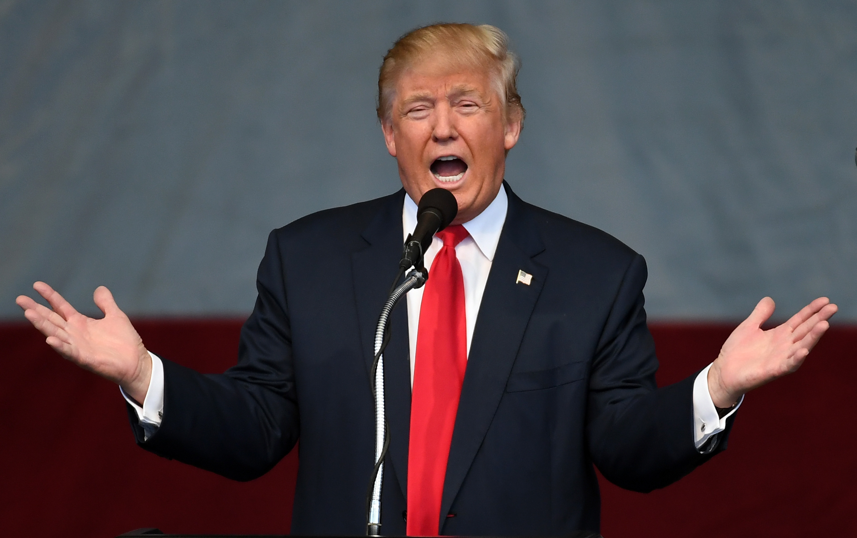 Republican presidential nominee Donald Trump speaks during a campaign rally at the Henderson Pavilion on October 5, 2016 in Henderson, Nevada. Trump is campaigning ahead of the second presidential debate coming up on October 9 with Democratic presidential nominee Hillary Clinton. PHOTO: AFP