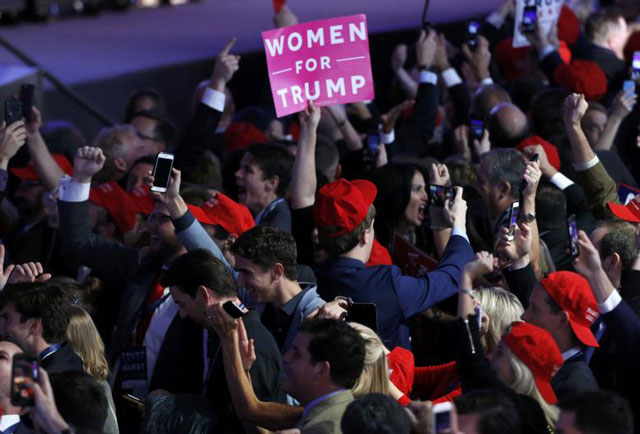 Trump supporters celebrate as election returs come in at Republican US presidential nominee Donald Trump's election night rally in Manhattan, New York, US, November 8, 2016. PHOTO: REUTERS