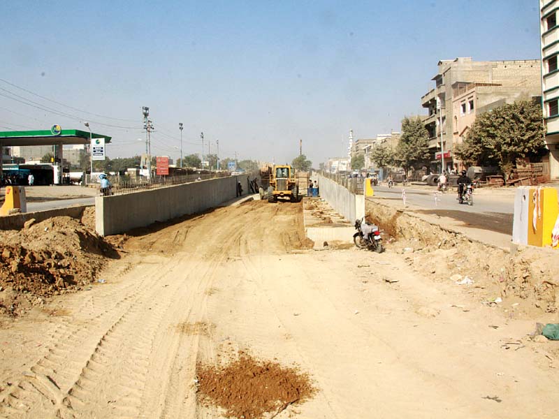 A view of the Orange Line BRT, which is currently under construction. It was named as ‘Abdul Sattar Edhi Line’ on Tuesday. PHOTO: ATHAR KHAN/EXPRESS