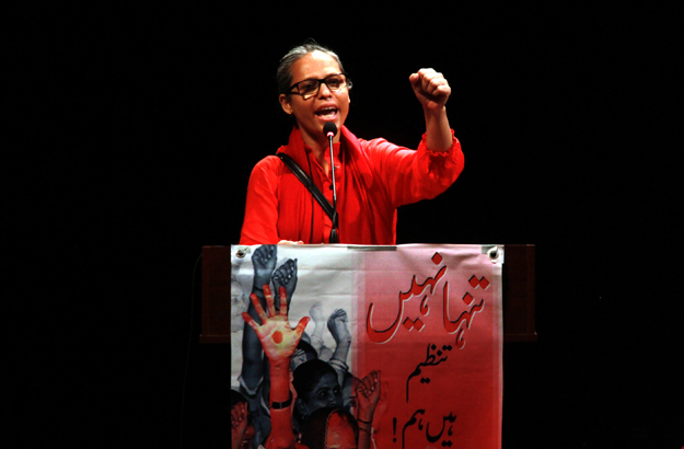 HBWWF general secretary Zehra Khan said an organised struggle is the only way for women to rise above the injustice in society. PHOTO: ATHAR KHAN/EXPRESS