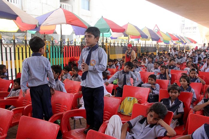 The students cheered for their class fellows who performed in groups for the audience. PHOTO: AYESHA MIR/EXPRESS