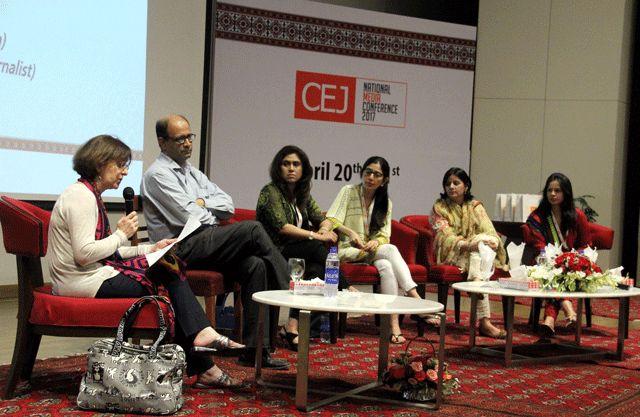 According to Farzana Ali, women should be considered journalists as the profession has no religion, borders or gender. She was speaking at a panel discussion, titled ‘Women in the Media’. PHOTO: AYESHA MIR