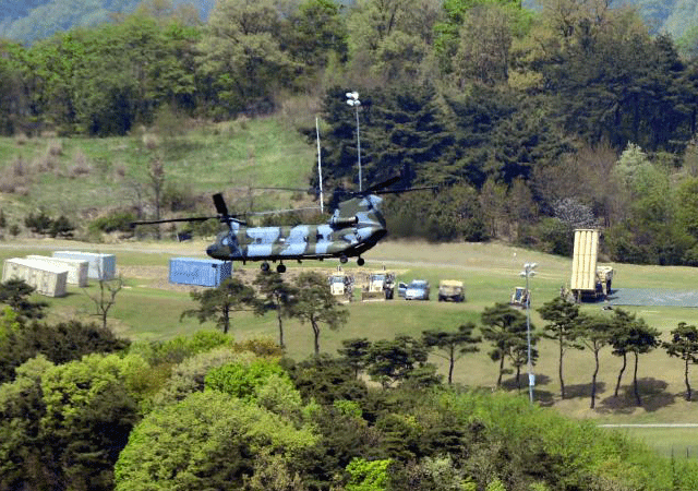 A Terminal High Altitude Area Defence (THAAD) interceptor (R) is seen in Seongju, South Korea, April 26, 2017. PHOTO: REUTERS