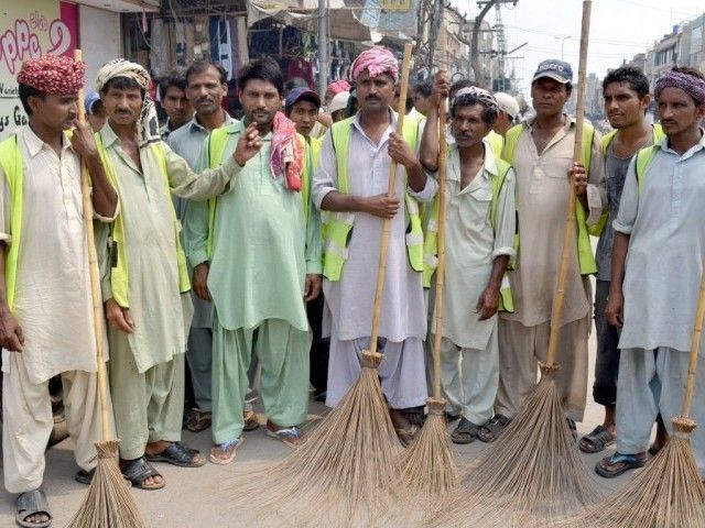 Shakeel Masih says he had mopped the floor properly, but as the hospital is undergoing renovation, some paint stains had remained there. PHOTO: Express/File