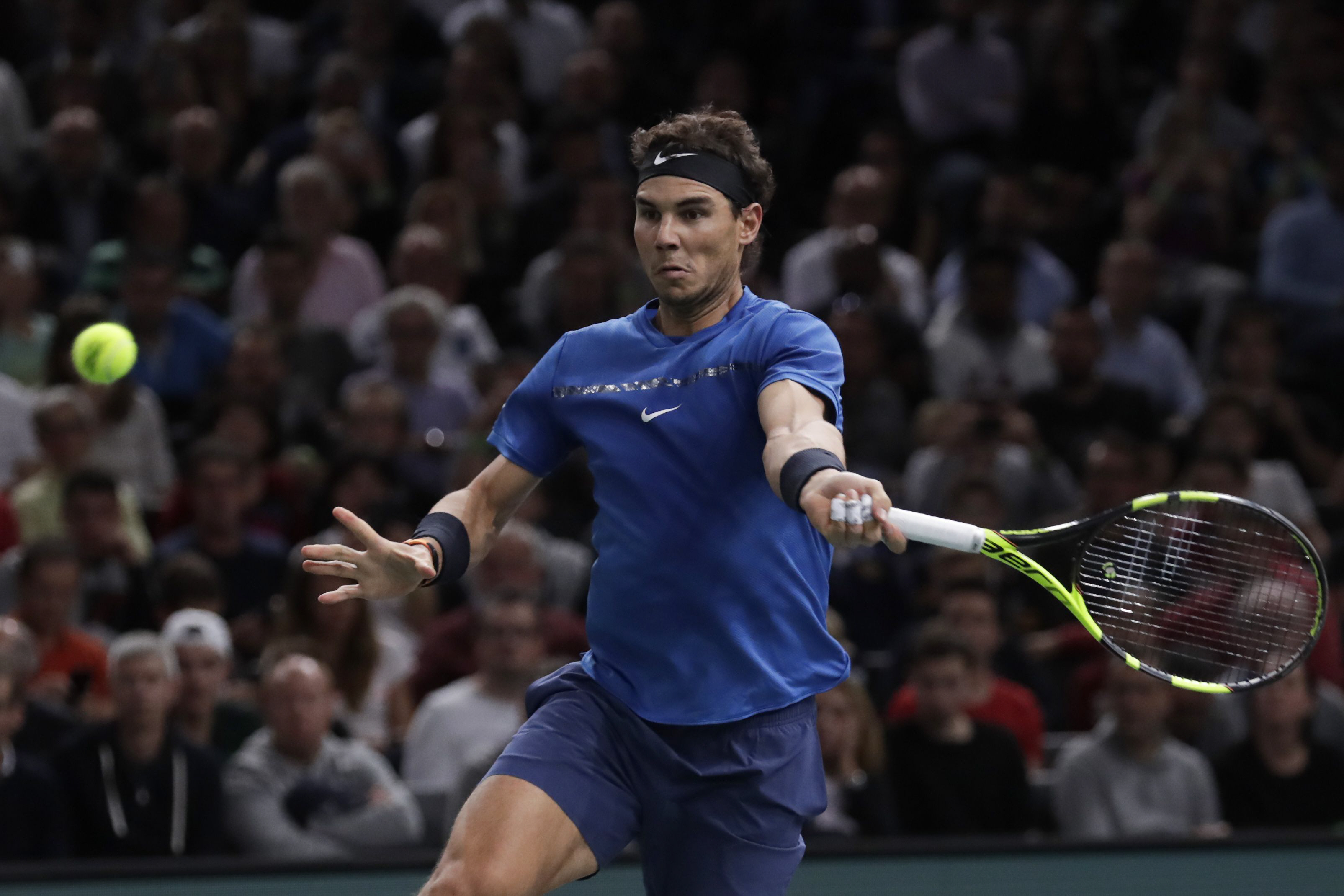 BACK TO NUMBER ONE: Rafael Nadal became the oldest man to secure top spot in the end of season rankings when he beat Hyeon Chung in his opening match on Wednesday at the Paris Masters. PHOTO: AFP