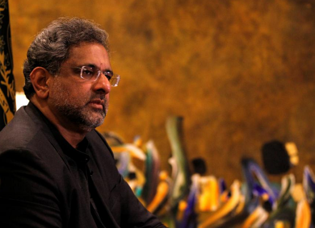 Prime Minister Shahid Khaqan Abbasi speaks during an interview with Reuters in Islamabad. PHOTO: REUTERS