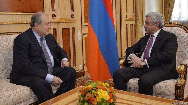 Armen Sarkissian (L) former Armenian prime minister is currently serving as Armenia’s ambassador to Britain. He will succeed President Serzh Sarkisian (R) as head of state in April. PHOTO: MassisPost