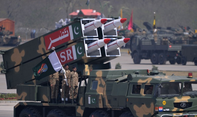 A mobile missile launcher in a military parade in Islamabad. Pakistan’s missile programme has been advancing rapidly. PHOTO: AFP