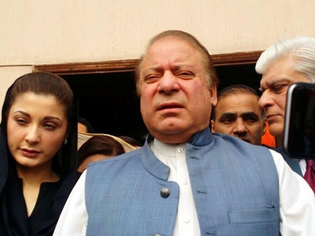Former PM Nawaz Sharif with his daughter Maryam outside an accountability court in Islamabad. PHOTO: FILE