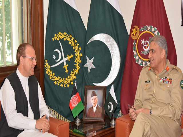 COAS Bajwa with Afghan envoy. PHOTO: ISPR