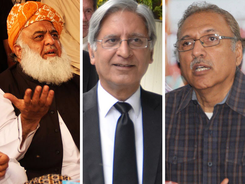 The 2018 presidential candidates, Fazlur Rehman, Aitzaz Ahsan and Arif Alvi. PHOTO:FILE