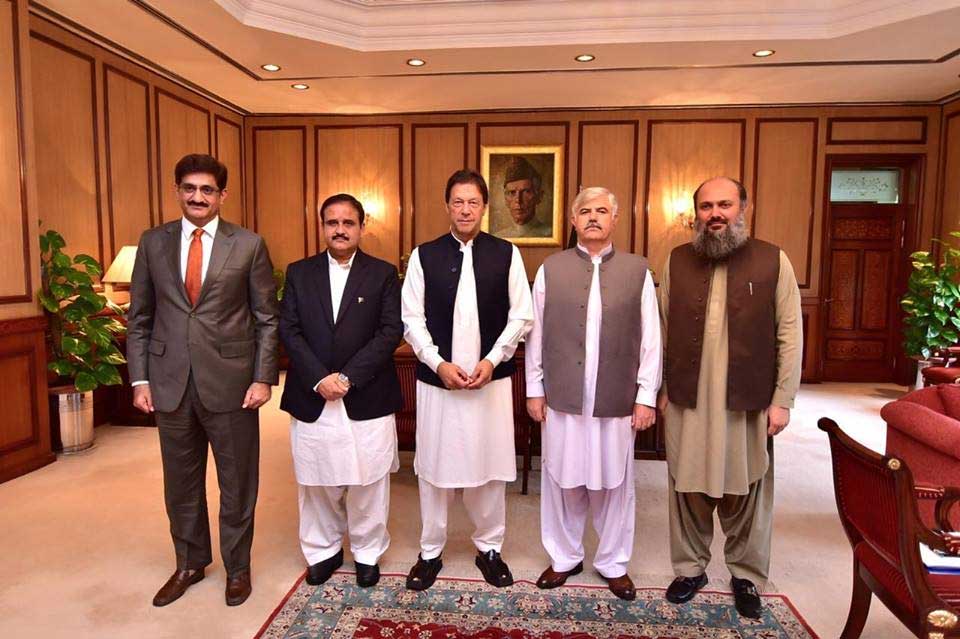 PM Imran Khan with chief ministers of all four provinces. PHOTO: RADIO PAKISTAN