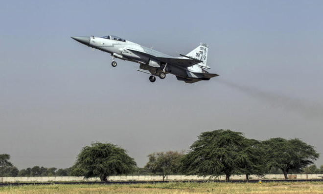 In this file photo, a JF-17 Thunder fighter jet of the Pakistan Air Force takes off from Mushaf base in Sargodha, north Pakistan, on June 7, 2013. PHOTO: REUTERS