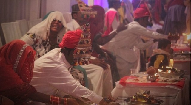 The lead couple of the mass wedding, Vijay and Lakshmi, performed marriage rituals at the stage while other 78 other couples followed them. PHOTO COURESTY: ARAB NEWS