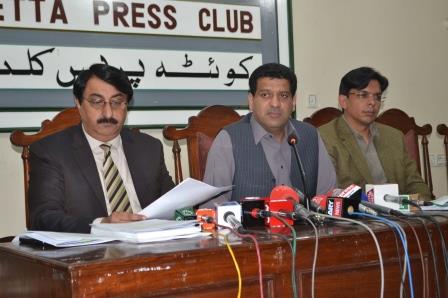 Information Minister Zahoor Buledi during press conference in Quetta. PHOTO: ONLINE