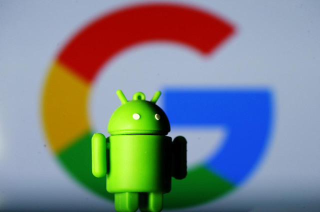 A 3D printed Android mascot Bugdroid is seen in front of a Google logo in this illustration taken July 9, 2017.
PHOTO: REUTERS