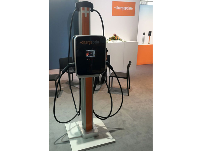 A ChargePoint station on display at the Frankfurt Motor Show (IAA) in Frankfurt, Germany, September 12, 2017.
PHOTO: REUTERS