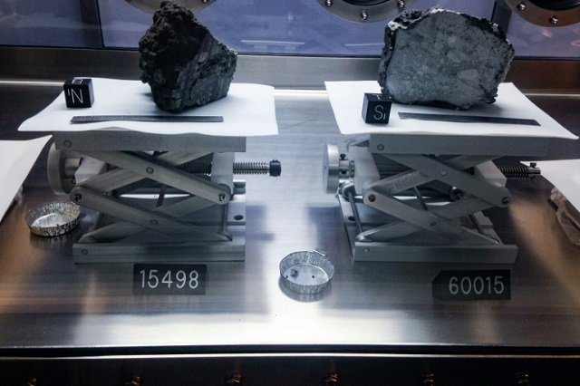 Moon rocks brought back by Apollo astronauts on display at the Johnson Space Center in Houston, Texas. PHOTO: AFP
