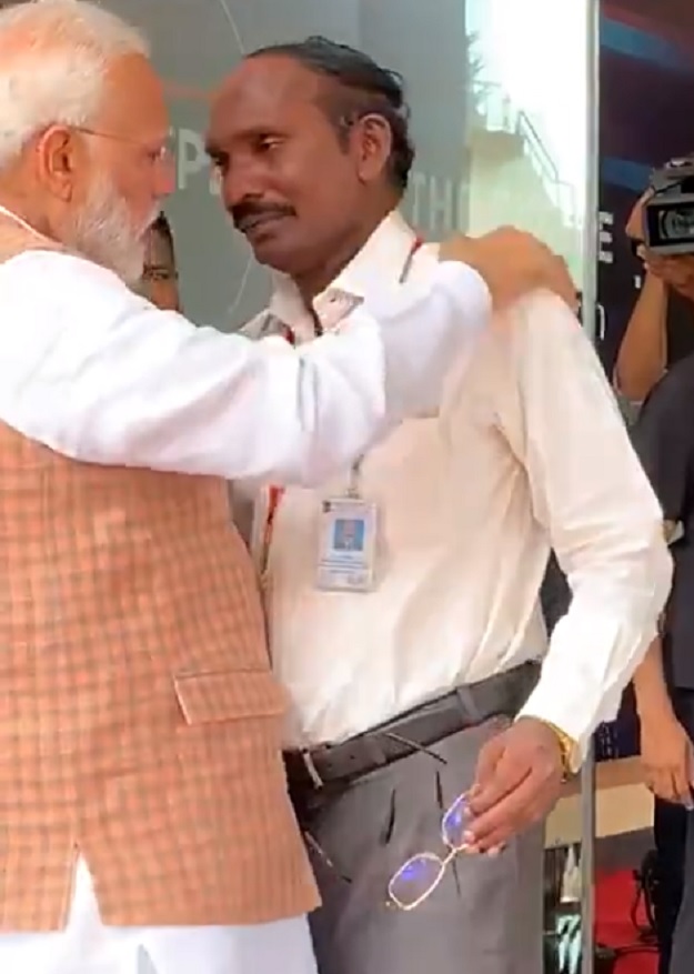 Indian Prime Minister Narendra Modi with ISRO Head Scientist K Sivan. PHOTO: SCREENGRAB