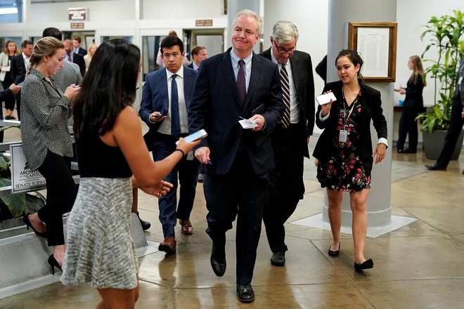 Senator Chris Van Hollen speaks to reporters as he arrives for a vote on Capitol Hill. Photo: Reuters/FILE