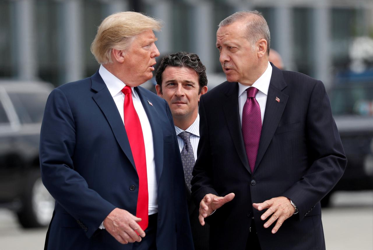 US President Donald Trump talks to Turkey’s President Recep Tayyip Erdogan. PHOTO: REUTERS