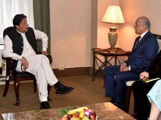 A file photo of PM Imran Khan's meeting with Zalmay Khalilzad. PHOTO: PID