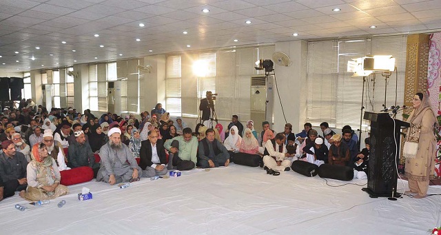 Special Assistant to the Prime Minister for Information and Broadcasting, Dr Firdous Ashiq Awan addresses on the eve of Annual Naat competition at Bukhari Auditorium Radio Pakistan. PHOTO: APP