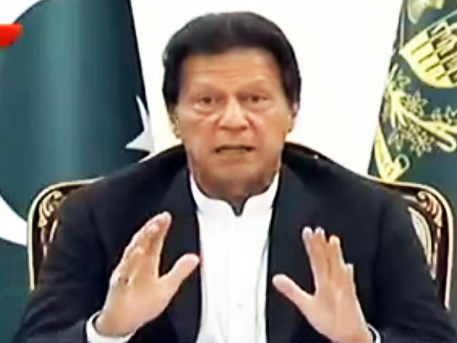 PM Imran speaks to media persons in Islamabad. SCREENGRAB