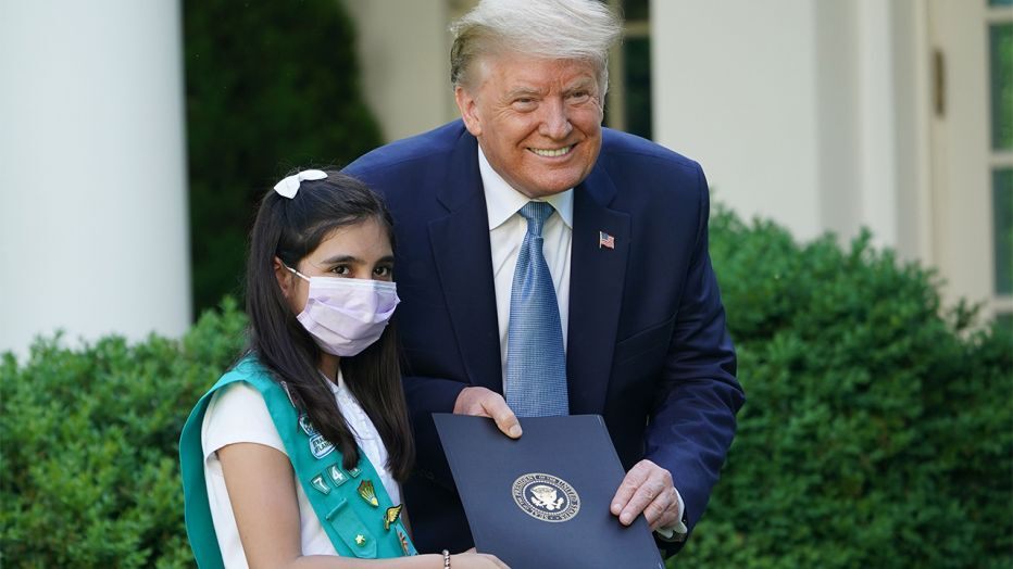 Laila Khan, a 10-year-old Pakistani American girl scout, recognised by President Trump. Photo: Courtesy US Embassy Islamabad Twitter account/AFP