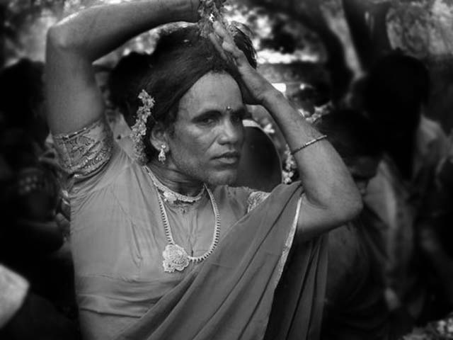 In this photograph taken on May 6, 2015, an Indian transgender woman removes her ornaments during a ritual in the southern state of Tamil Nadu. PHOTO: AFP.