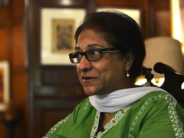 Leading human rights activist and Supreme Court lawyer Asma Jehangir gestures as she gives an interview to AFP in Lahore. PHOTO: AFP