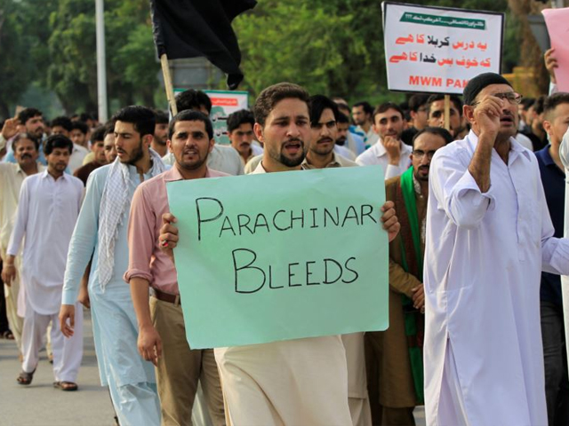 Protesters demonstrate in Islamabad against the lack of security provided to residents of Parachinar on June 27. PHOTO: REUTERS
