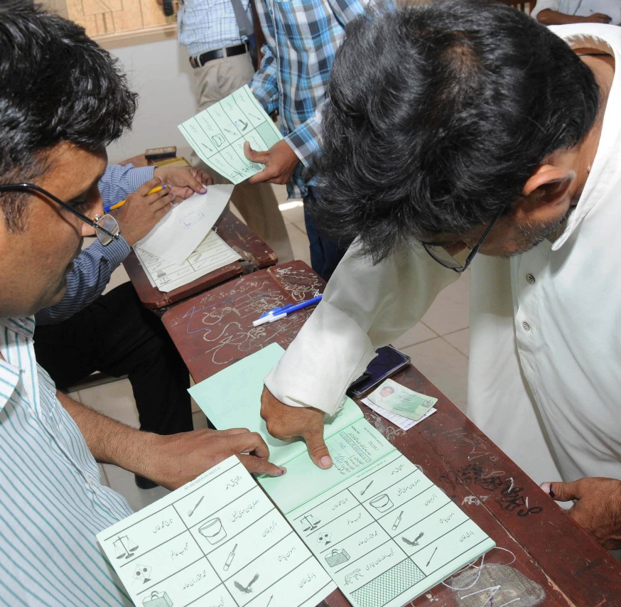 However, voting for Karachi’s seven constituencies will continue till 8pm. PHOTO: RASHID AJMERI