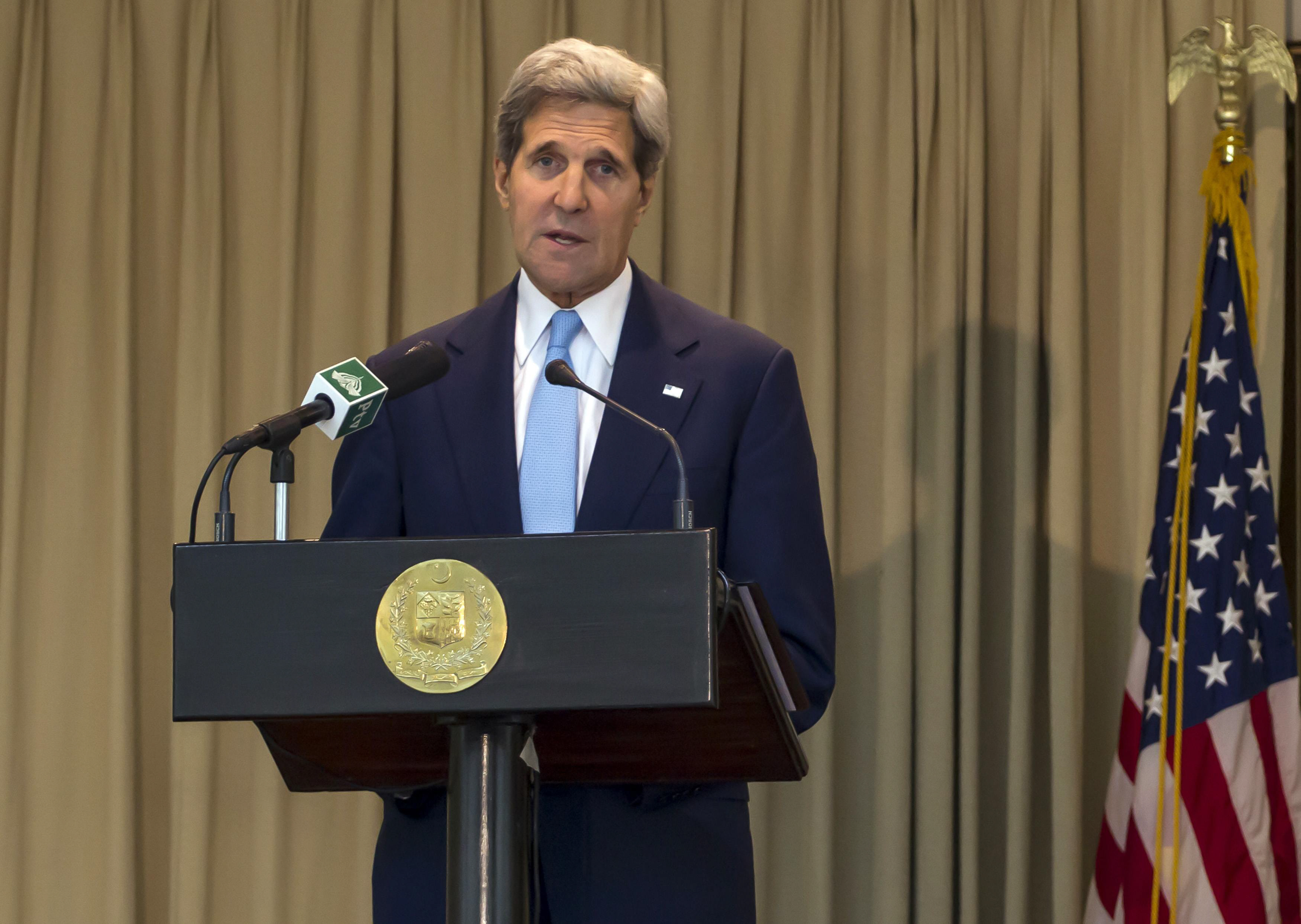 US Secretary of State speaking in a joint press conference on Thursday during his visit to Islamabad, August 1, 2013. PHOTO: REUTERS.