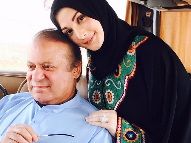 Maryam lashed out at the political opposition as well as the personal foes of her father. Nawaz stayed mum on account of his wife’s health. PHOTO: twitter.com/MaryamNSharif
