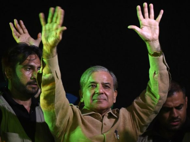 Shahbaz Sharif, the younger brother of ousted Pakistani prime minister Nawaz Sharif and the head of Pakistan Muslim League -Nawaz (PML-N), waves to supporters during an election campaign meeting in Karachi on June 25, 2018. PHOTO: AFP