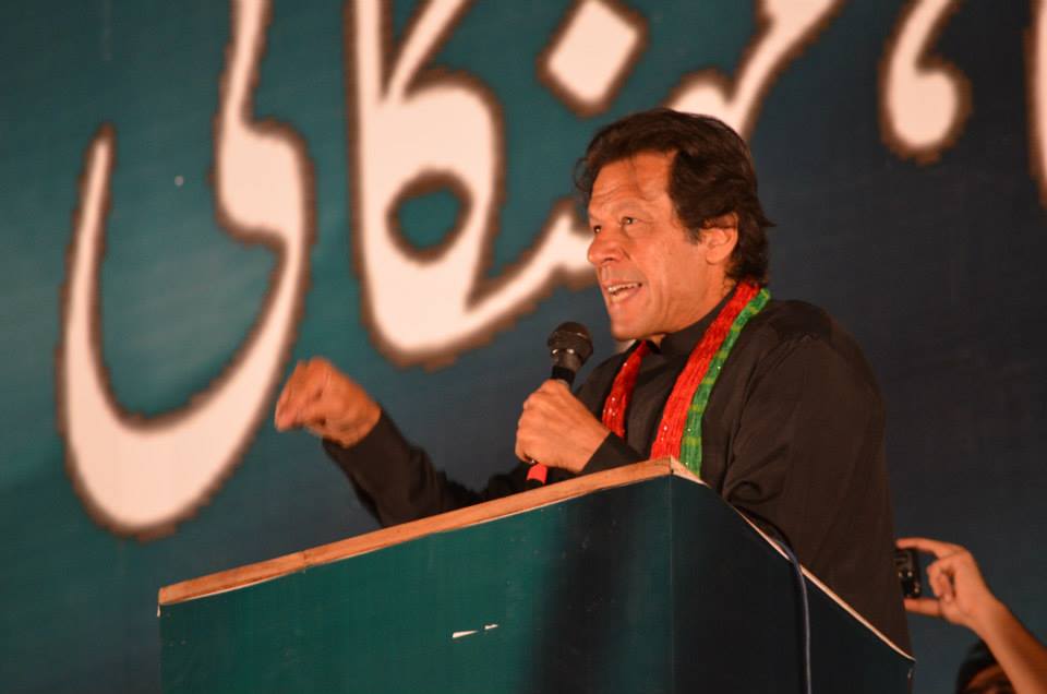 Chairman PTI Imran Khan addressing the protesting rally at D-Chowk, Islamabad. PHOTO: PTI