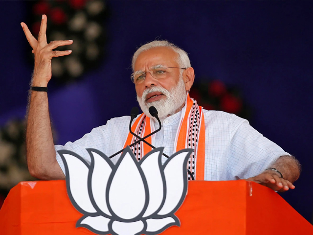 India's Prime Minister Narendra Modi addresses an election campaign rally in Junagadh, Gujarat, India on April 10, 2019. PHOTO: REUTERS