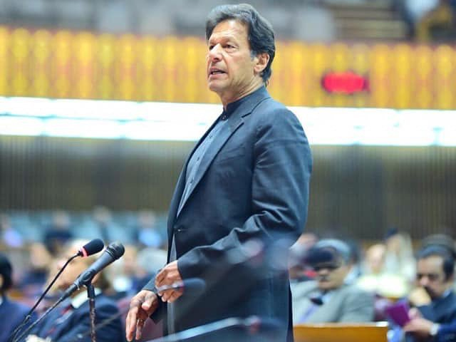 Prime Minister Imran Khan addressing a joint Parliament session on February 28, 2019. PHOTO: INSTAGRAM/ IMRAN KHAN PTI