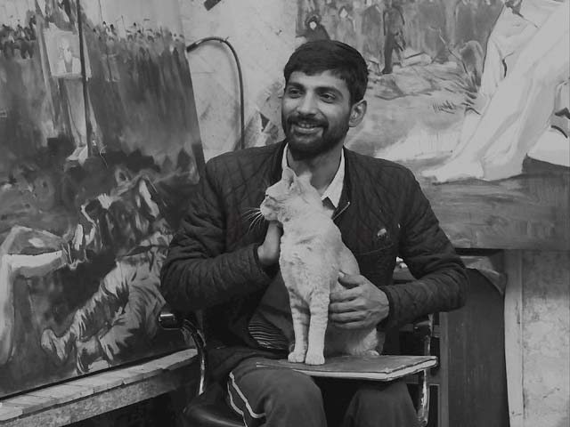 Mayo continues to paint on nonconforming surfaces and in atypical surroundings. PHOTO: KARACHI BIENNALE 2017 CATALOGUE