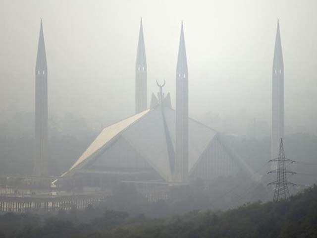 The grand Faisal Mosque covered in heavy smog in the Pakistan's capital of Islamabad. PHOTO: GETTY