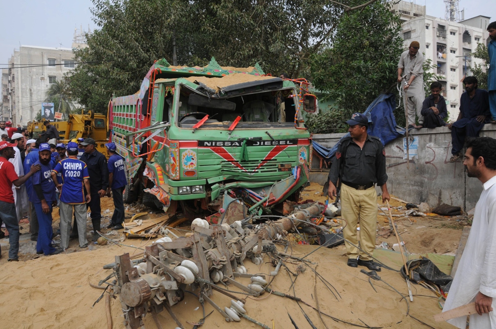 In this file photo, a dumper is damaged after an accident. PHOTO: EXPRESS