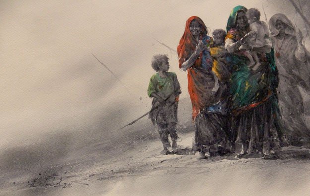 Pakistani artist Ali Abbas Syed's watercolour. PHOTO: AYESHA MIR/EXPRESS